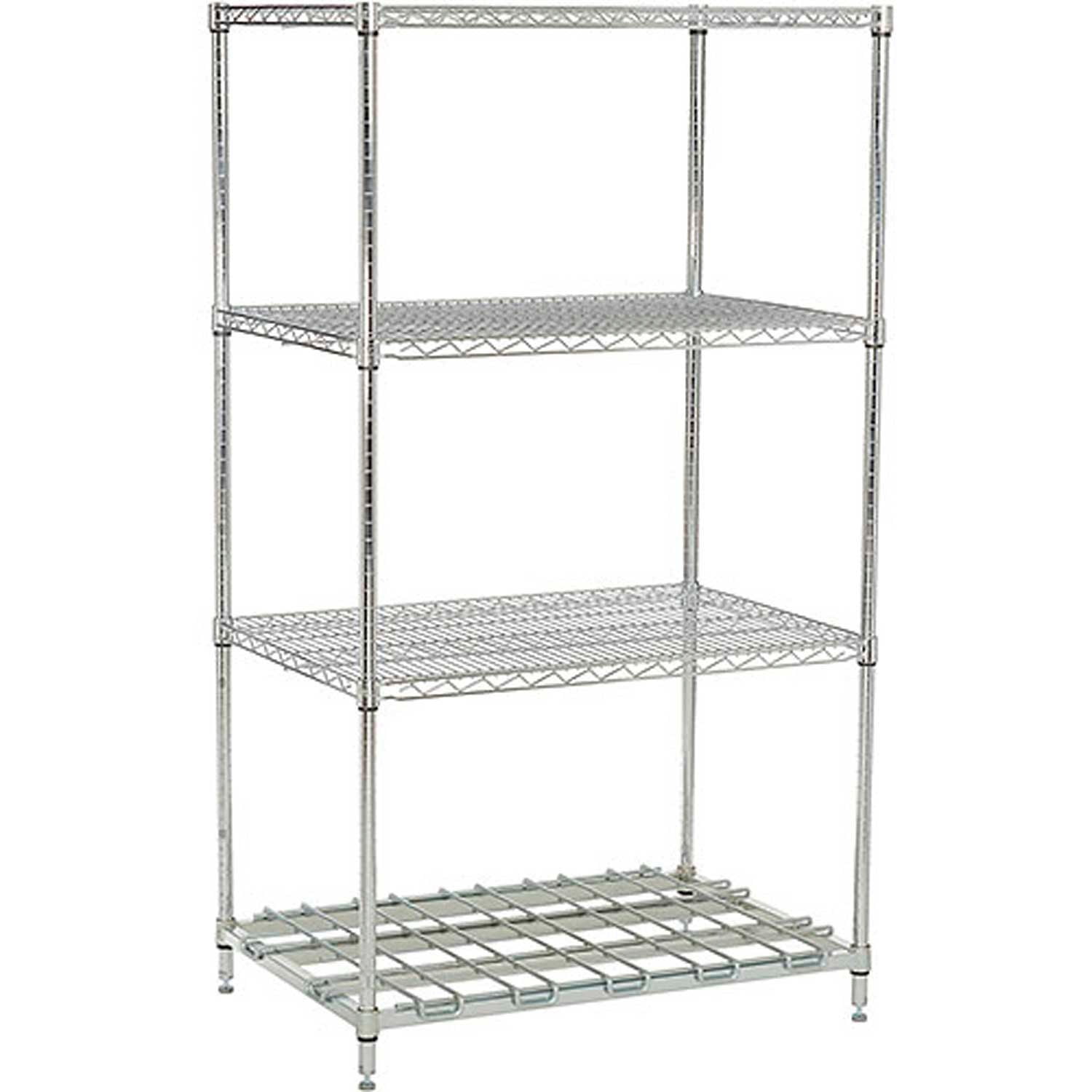 Standard-Duty Chromate Wire Shelving Unit – 4 Tiers, 36"W X 63"H X 18"D, 500 Lbs Per Shelf, 1000 Lbs Total Capacity, Adjustable 1" Intervals, No Tools Required