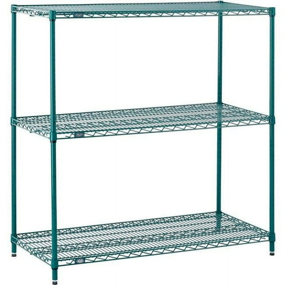Nexel 3 Shelf Poly-Green Wire Shelving Unit Starter 48""W x 12""D x 34""H