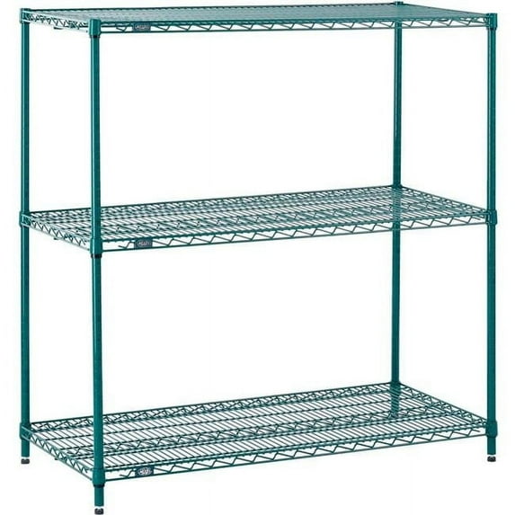 Nexel 3 Shelf Poly-Green Wire Shelving Unit Starter 72""W x 24""D x 34""H