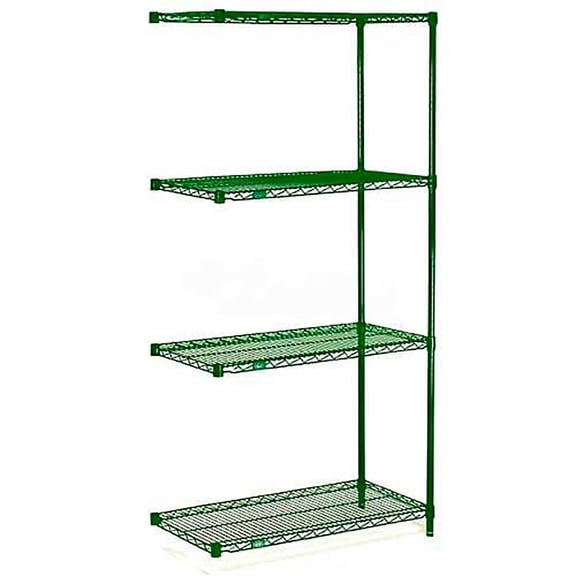 Nexel Poly-Green, 4 Tier, Wire Shelving Add-On Unit, 60"W x 14"D x 74"H