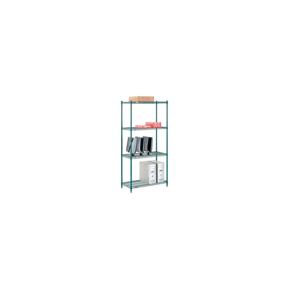 Nexel 4 Shelf Poly-Green Wire Shelving Unit Starter 36""W x 14""D x 74""H
