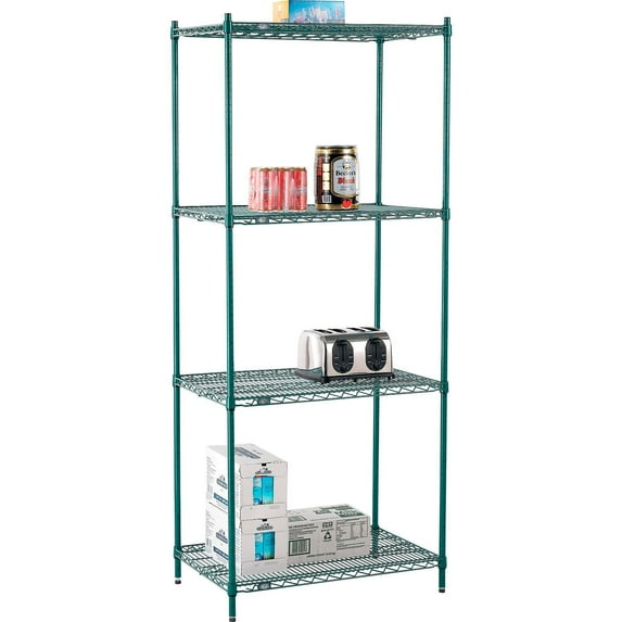 Nexel 4 Shelf Poly-Green Wire Shelving Unit Starter 36""W x 21""D x 86""H