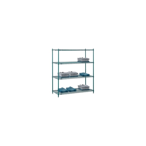 Nexel 4 Shelf Poly-Green Wire Shelving Unit Starter 54""W x 21""D x 63""H