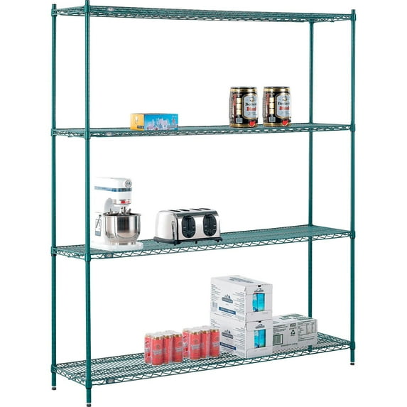 Nexel Poly-Green, 4 Tier, Wire Shelving Starter Unit, 72"W x 14"D x 86"H