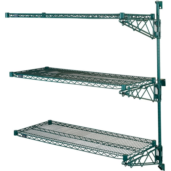 Nexel Poly-Green Wall Mount Wire Shelving, 36"W x 18"D x 54"H 3-Shelf Add-On
