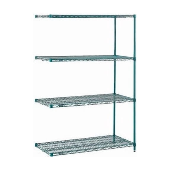 Nexel 4 Shelf Poly-Green Wire Shelving Unit Add On 48""W x 21""D x 63""H