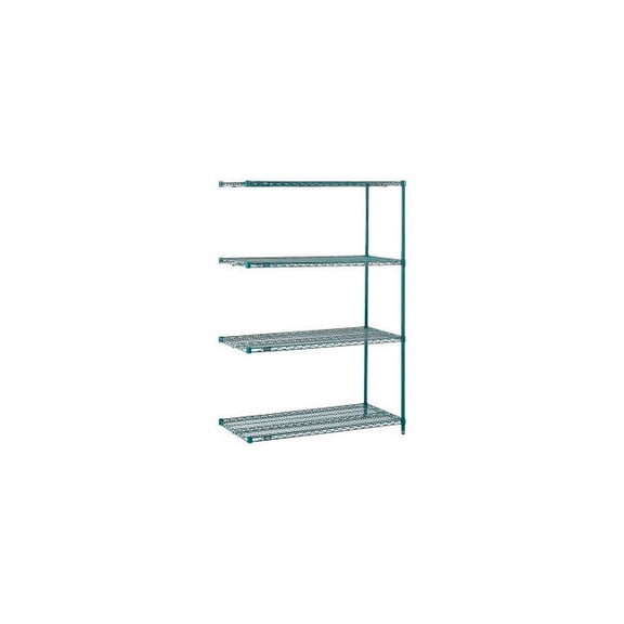 Nexel 4 Shelf Poly-Green Wire Shelving Unit Add On 72""W x 14""D x 63""H