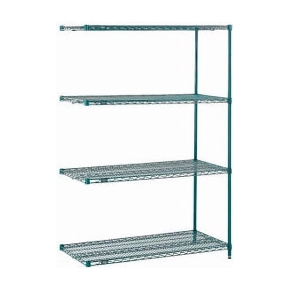 Nexel 4 Shelf Poly-Green Wire Shelving Unit Add On 72""W x 14""D x 63""H