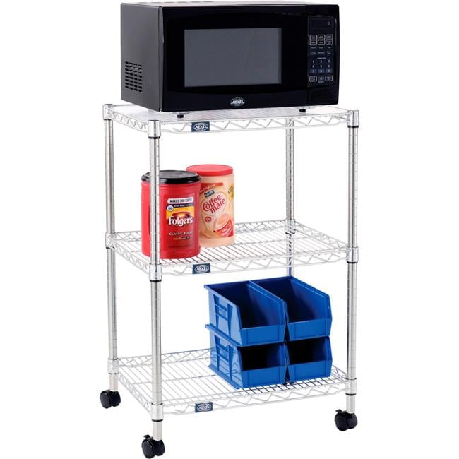 Poly-Z-Brite 3-Tier Adjustable Wire Microwave Cart with Casters