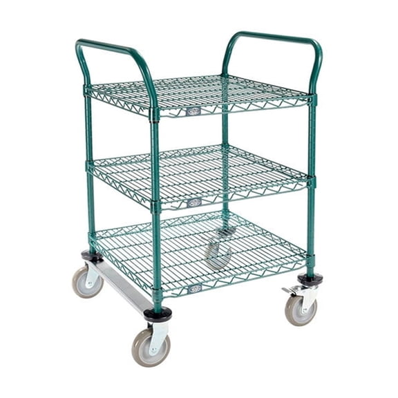 Nexel Utility Cart, 3 Shelf, Poly-Green, 24"L x 24"W x 39"H, Polyurethane Rigid Casters