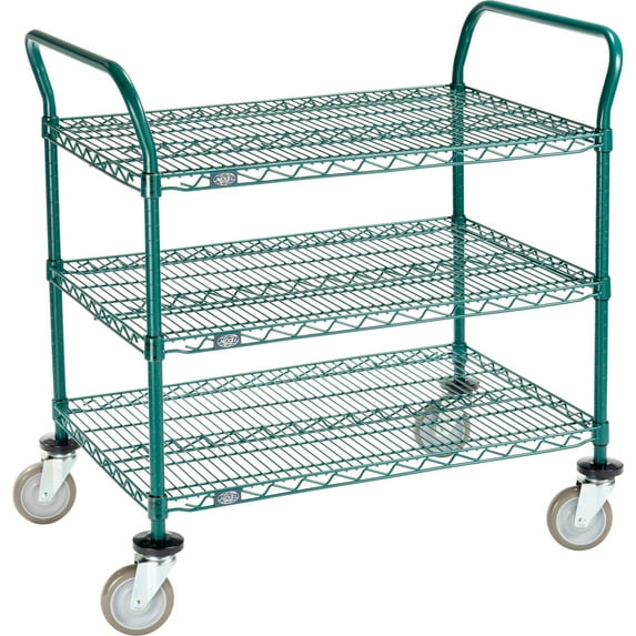 Nexel Utility Cart, 3 Shelf, Poly-Green, 36"L x 24"W x 39"H, Polyurethane Swivel Casters