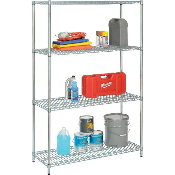 Nexel VP18487NC 18 x 48 x 74 in. 4 Tier Economy Wire Shelving Starter Unit, Nickel Chrome