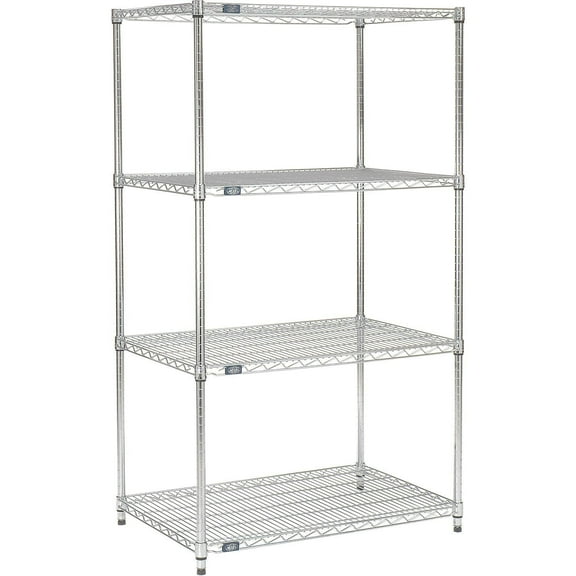 Nexel VP24367NC 24 x 36 x 74 in. 4 Tier Economy Wire Shelving Starter Unit, Nickel Chrome