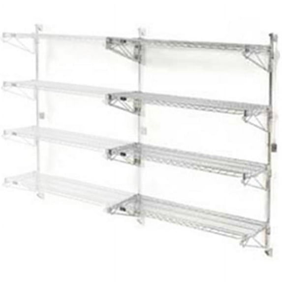 Nexel Wall Mount Wire Shelving Add-On - 4-Shelf, Chrome - 42 x 18 x 63 in.