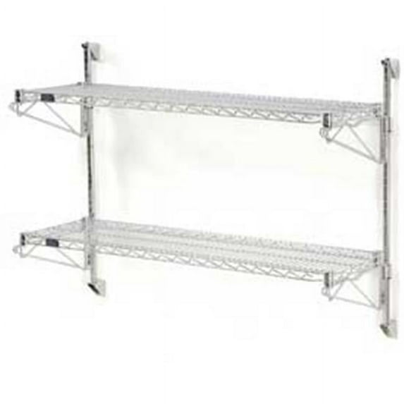 Nexel Wall Mount Wire Shelving Starter - 2-Shelf, Chrome - 60 x 18 x 34 in.