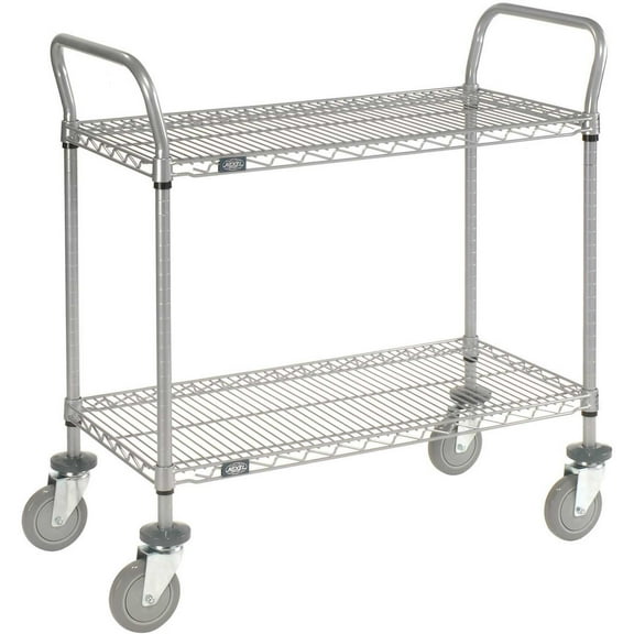 Global Industrial 2436P2EP Nexel Utility Cart with 2 Shelves & Poly Casters, Silver - 1200 lbs Capacity - 36 x 24 x 39 in.