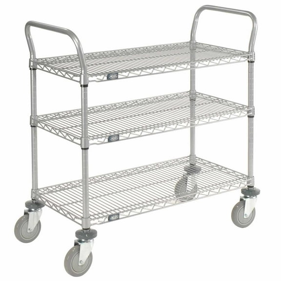 Global Industrial 2436P3EP Nexel Utility Cart with 3 Shelves & Poly Casters, Silver - 1200 lbs Capacity - 36 x 24 x 39 in.