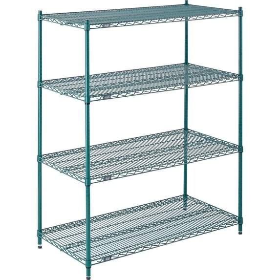 Nexel 4 Shelf Poly-Green Wire Shelving Unit Starter 54""W x 24""D x 63""H
