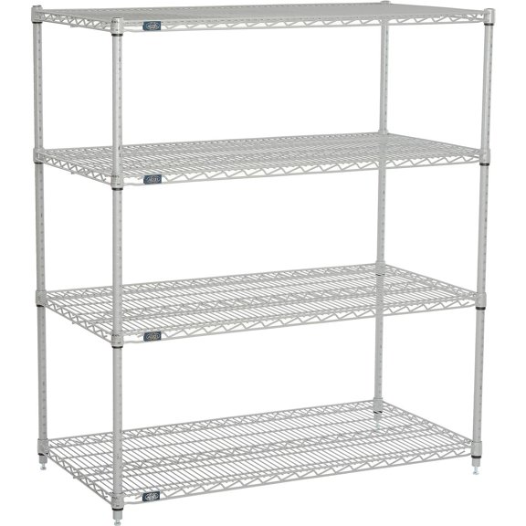 Nexel 4 Shelf Chrome ESD Wire Shelving Unit Starter 48""W x 24""D x 54""H