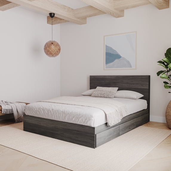Nexera Flora 3-Drawer Storage Bed with Headboard, Bark Grey