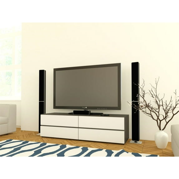 Nexera Allure 60" TV Stand in White Lacquer & Ebony