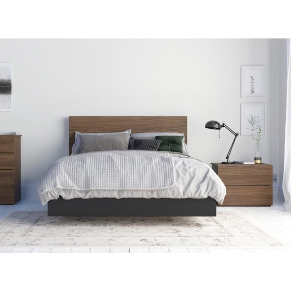Nexera 3-Piece Bedroom Set With Bed Frame, Headboard & Nightstand, Full|Walnut & Black