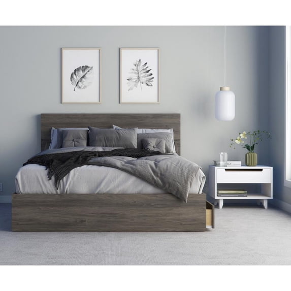 Aspen 3 Piece Queen Size Bedroom Set, Bark Grey and White