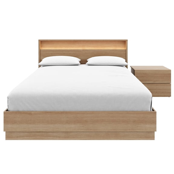 Nexera 3 Piece Bedroom Set with Slatted Bedframe, Headboard with Integrated Light