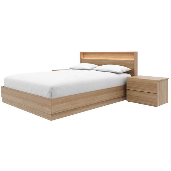 Nexera 4 Piece Bedroom Set with Slatted Bedframe, Headboard with Integrated Light