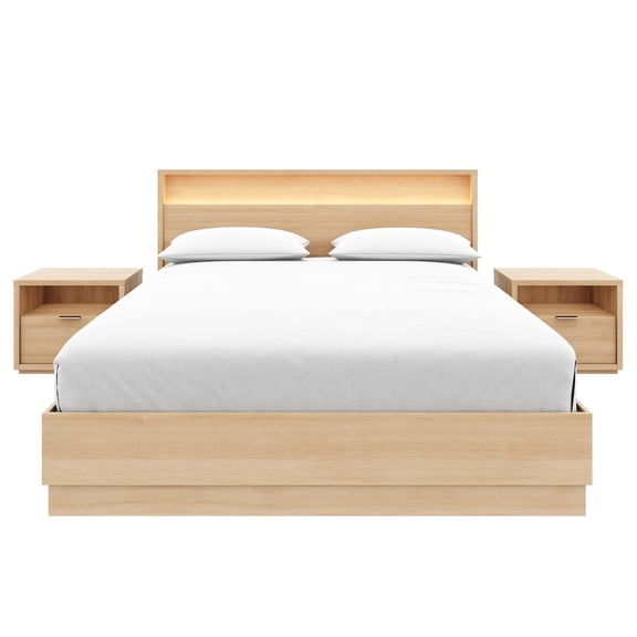 Nexera 4 Piece Bedroom Set with Slatted Bedframe, Headboard with Integrated Light