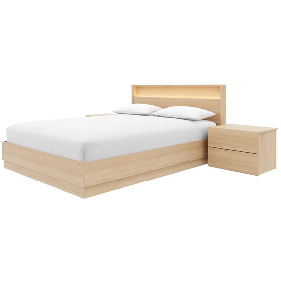 Nexera 4 Piece Bedroom Set with Slatted Bedframe, Headboard with Integrated Light