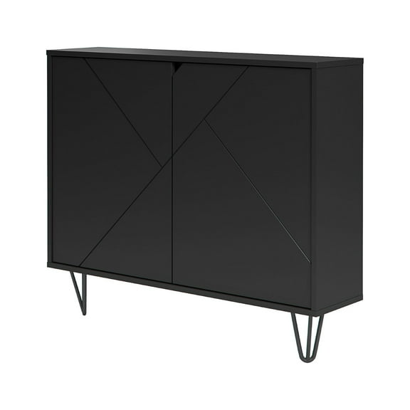 Nexera Slim Modern Wood Accent Cabinet with 2 Doors, Black