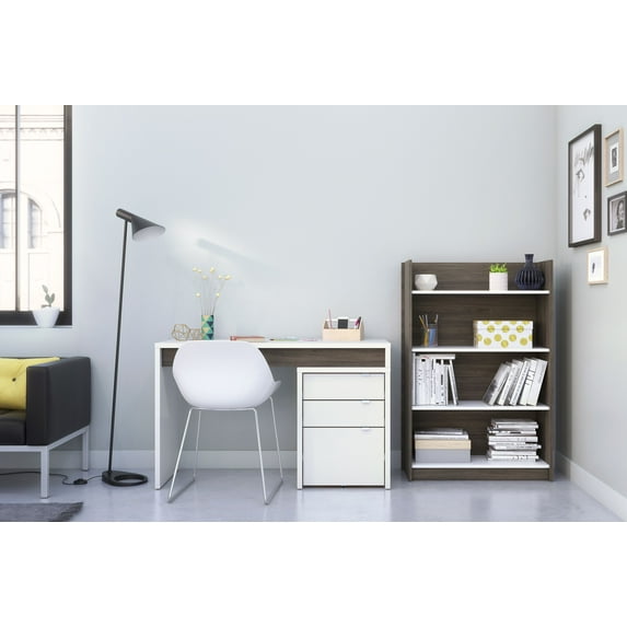 Nexera Chrono 3 Piece Home Office Set, Bark Grey & White