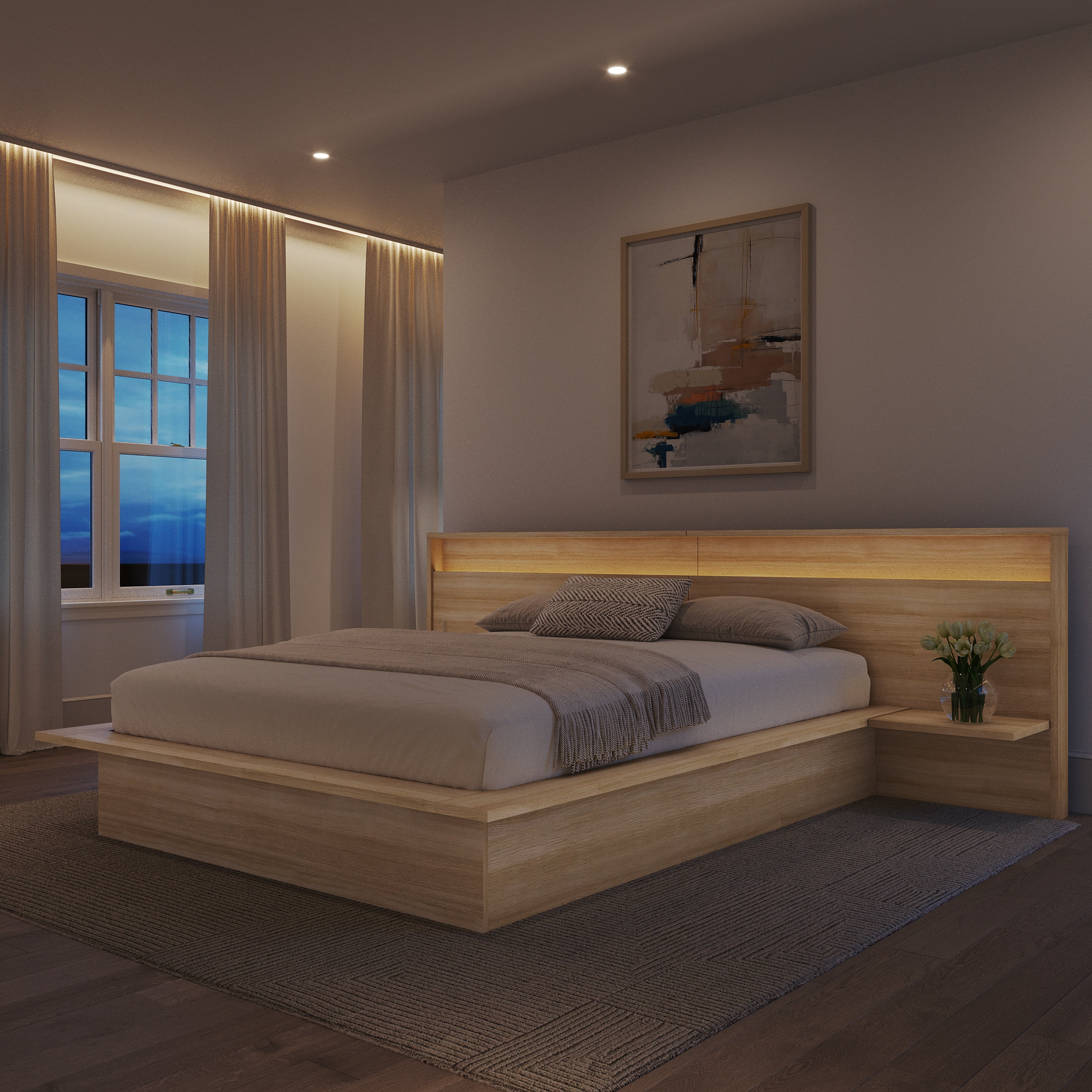 Nexera Lido Queen Size Extended Headboard with Integrated Shelves
