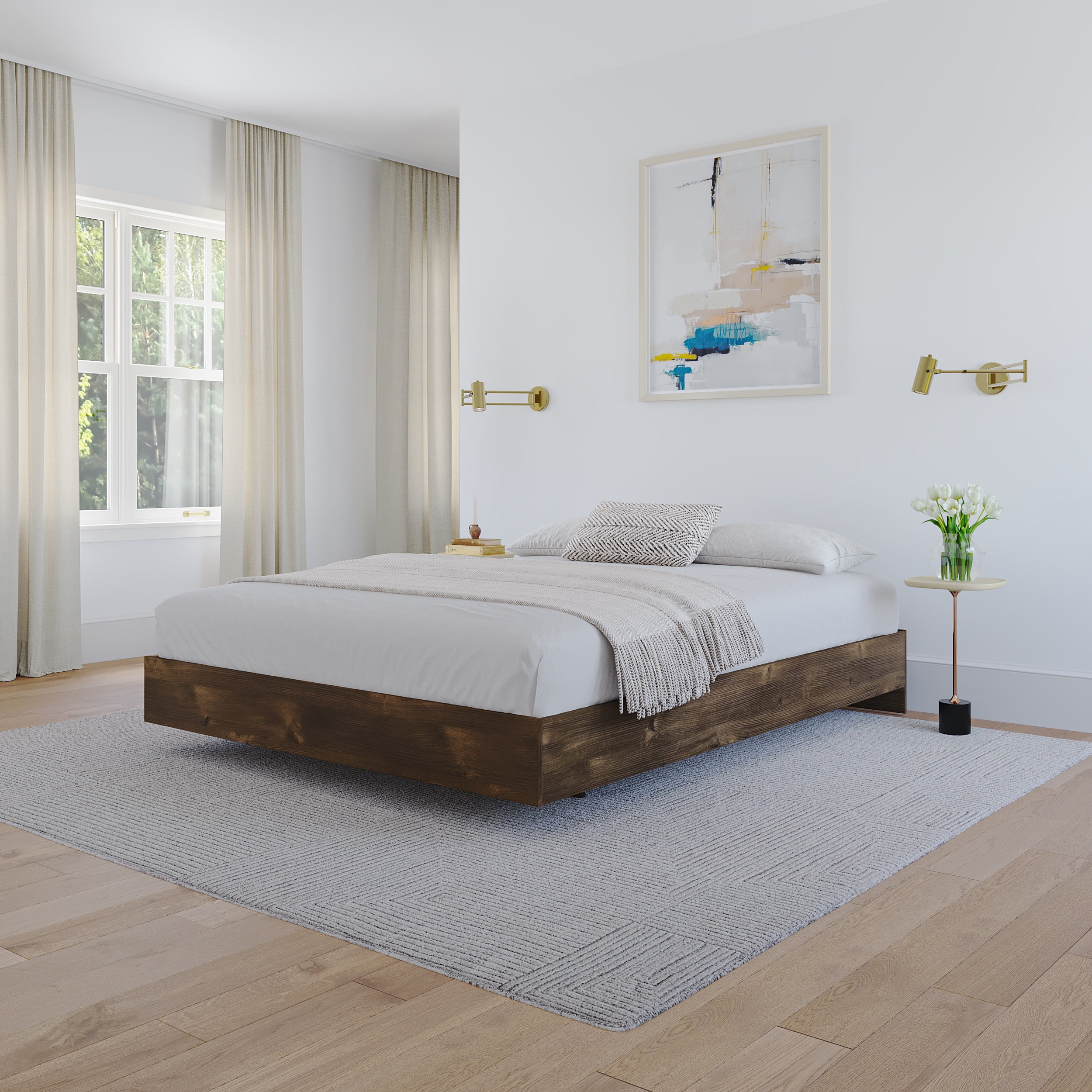 Truffle Brown Full/Double Modern Platform Bed with Engineered Wood Frame
