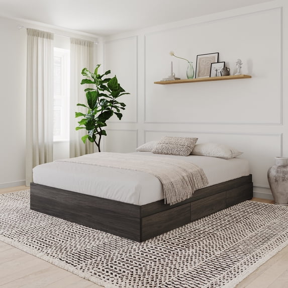 Nexera Full Size Storage Wood Bed Frame with 3 Drawers, Bark Gray
