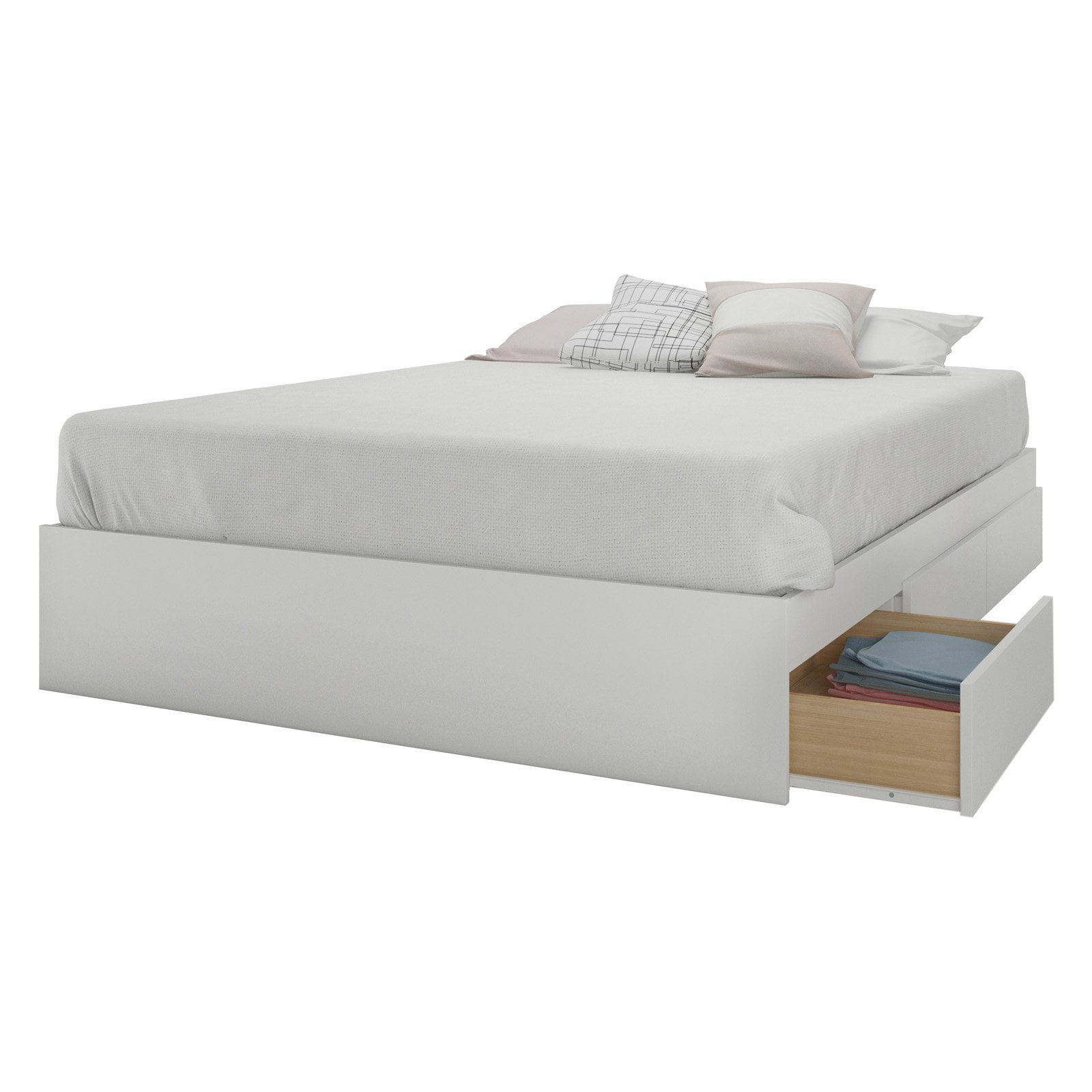 Reversible Full/Double White Wood Frame Storage Bed with 3 Drawers