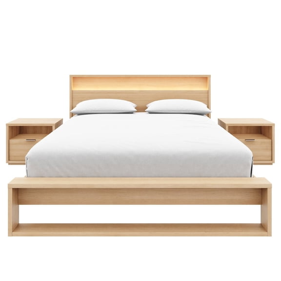 Nexera Gael 4 Piece Bedroom Set with Slatted Bedframe, Headboard with Integrated Light