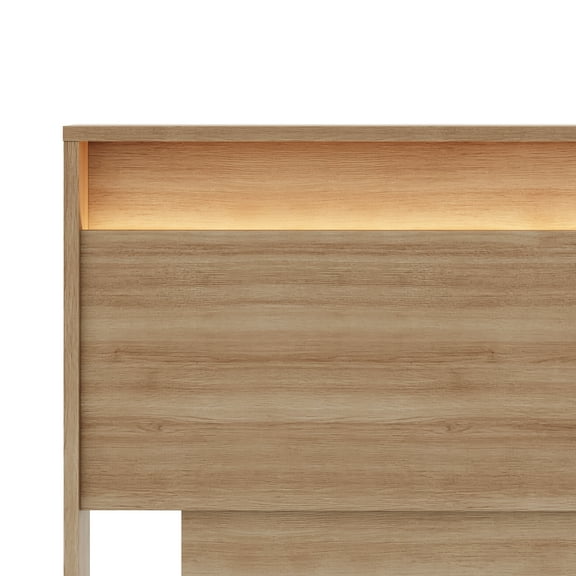 Nexera Gael Queen Size Headboard with Integrated Lighting, Brown Oak