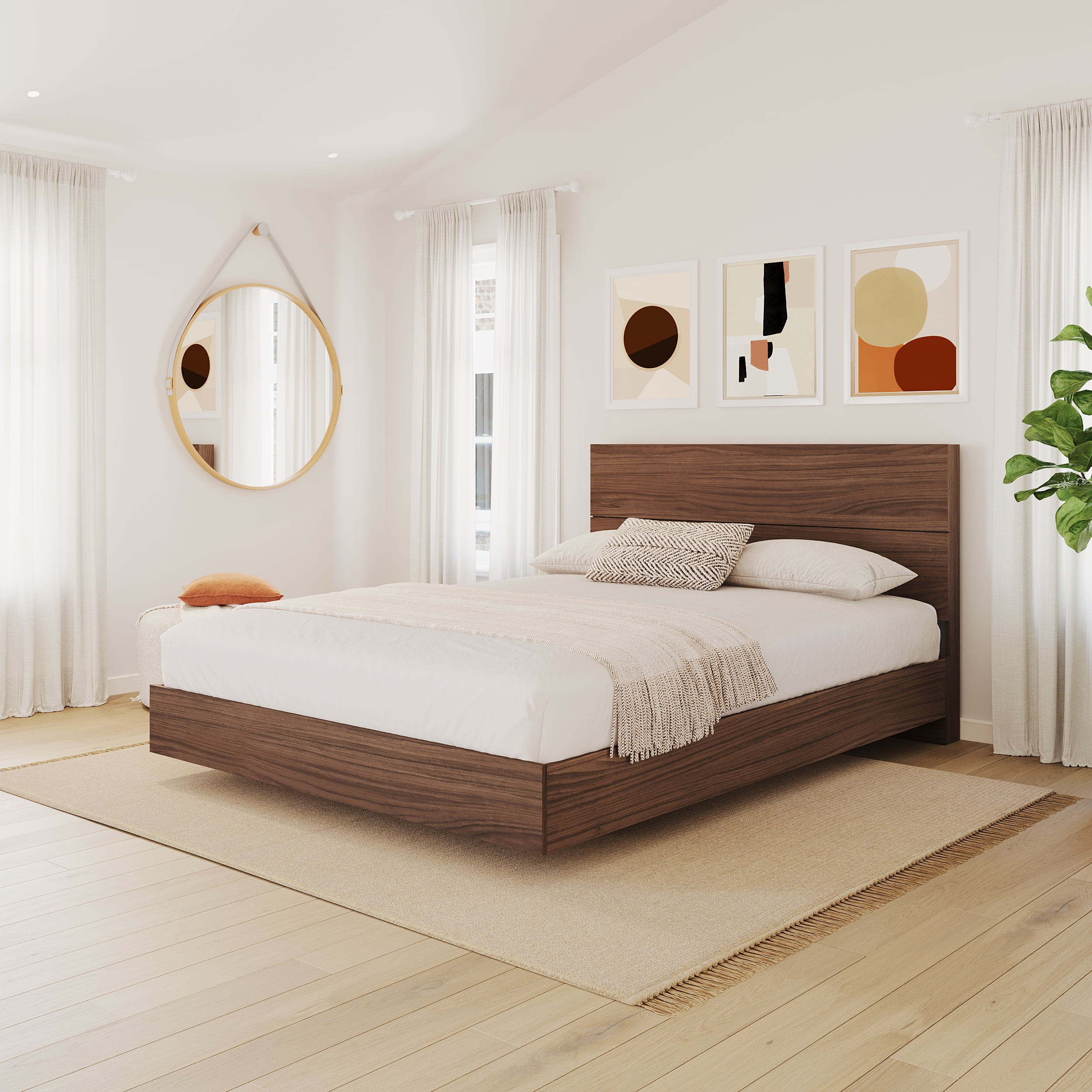 Nexera Identi-T Platform Bed and Plank Headboard, Walnut - Walmart.com