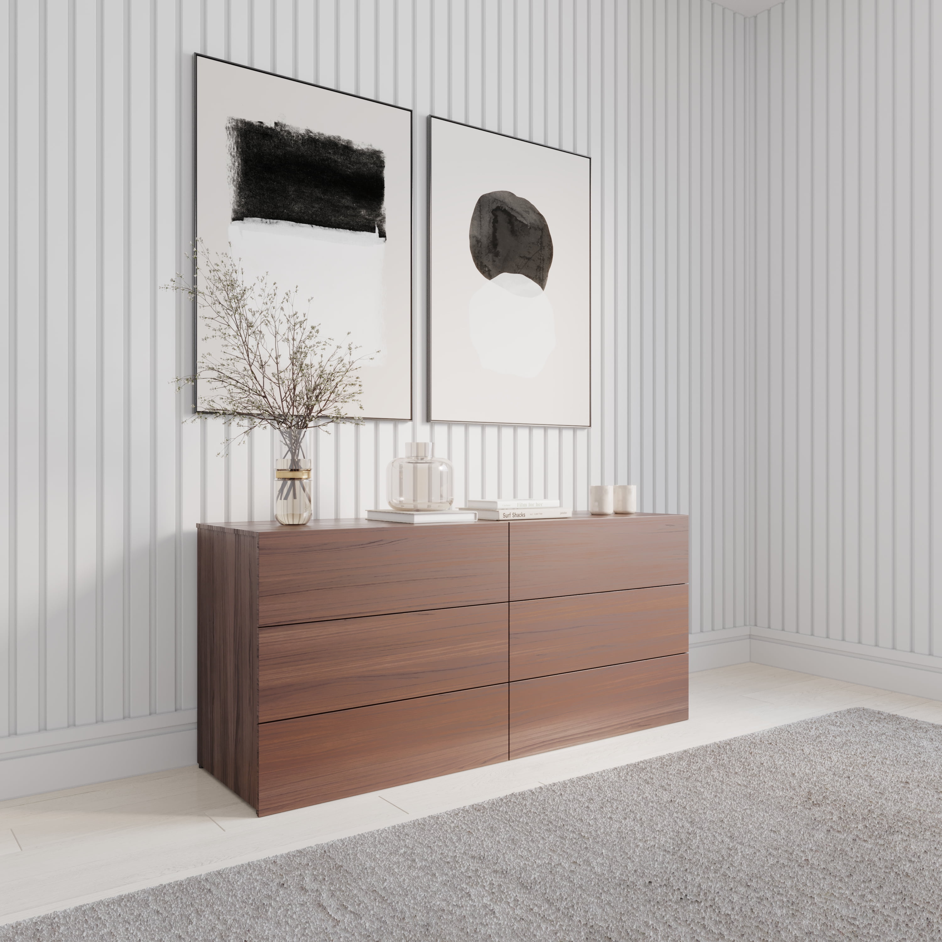 Nexera James Modern 6 Drawer Dresser, Walnut, Scandinavian Design