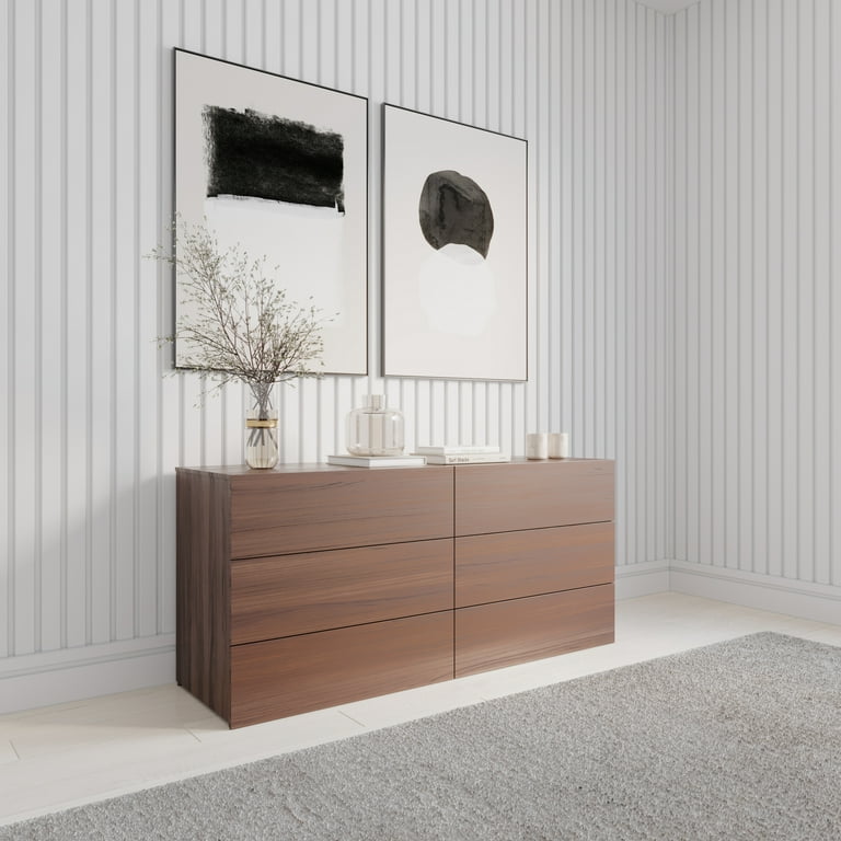 Nexera James Modern 6 Drawer Dresser, Walnut, Scandinavian Design