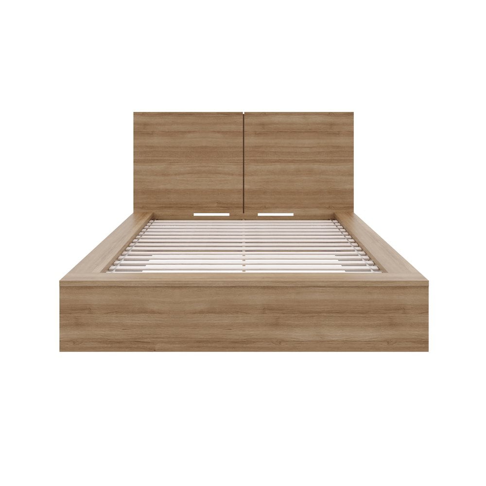 Light Brown Oak Full Platform Bed with Headboard