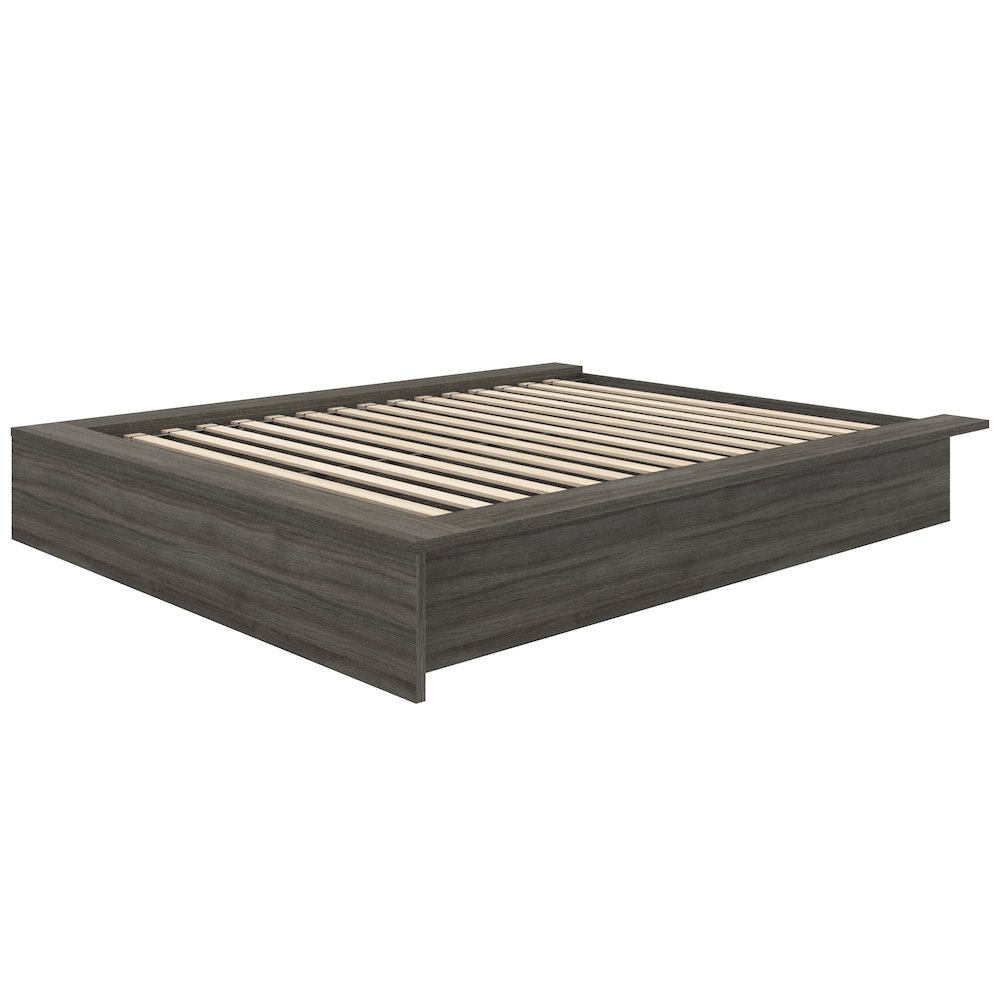 Gray Queen Upholstered Platform Bed with Engineered Wood Frame