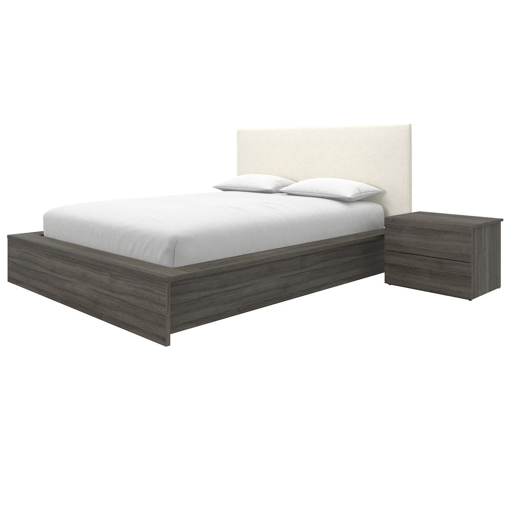 Jane Gray Oak and Off-White Boucle 3-Piece Queen Platform Bedroom Set
