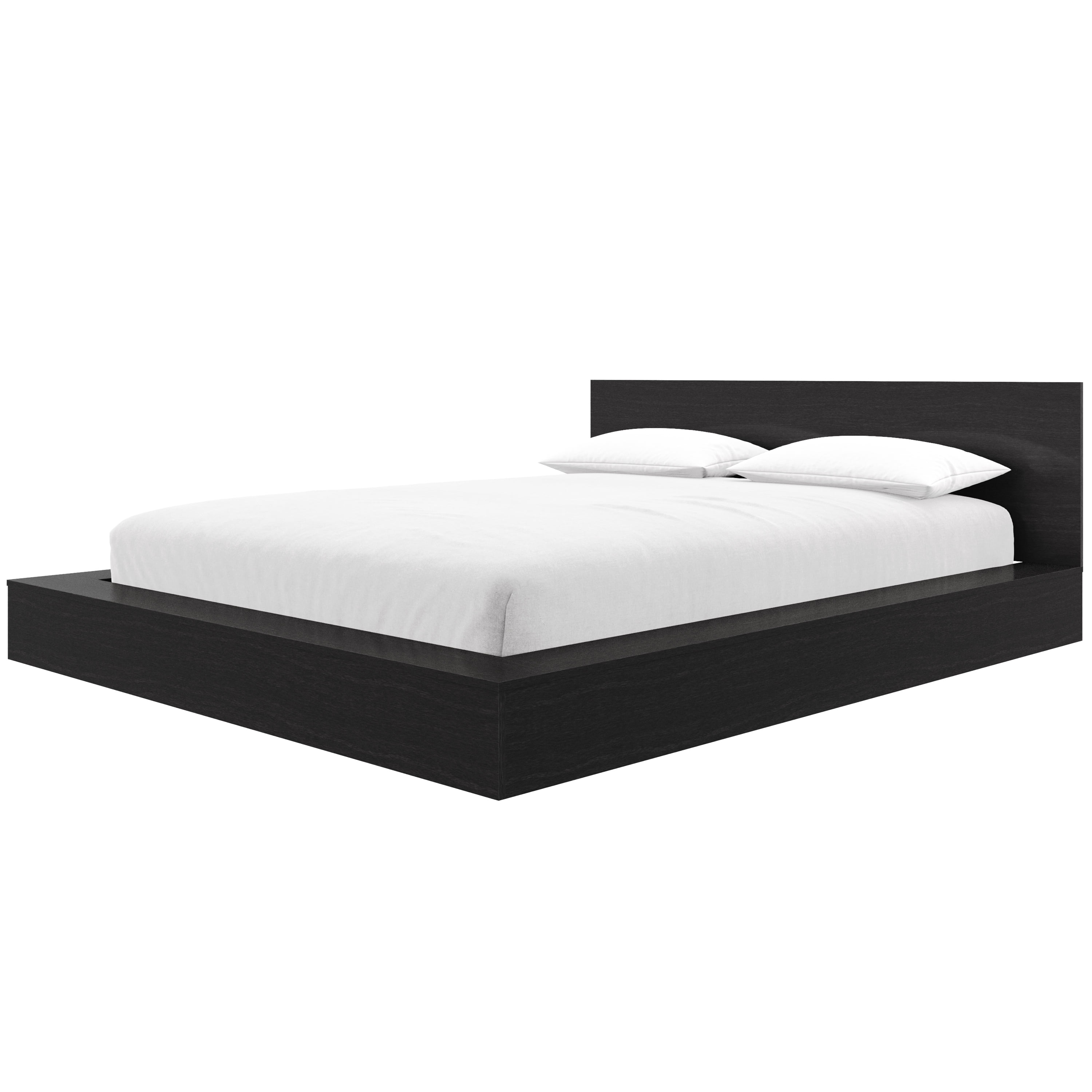 Nexera Kanso King Low Profile Wood Platform Bed with Headboard, Black Oak