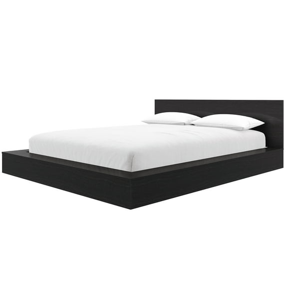Nexera Kanso King Low Profile Wood Platform Bed with Headboard, Black