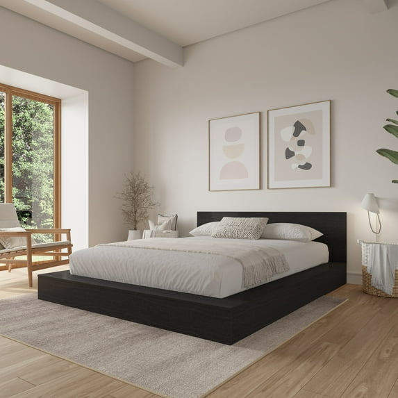 Nexera Kanso Queen Size Low Profile Platform Bed, Black