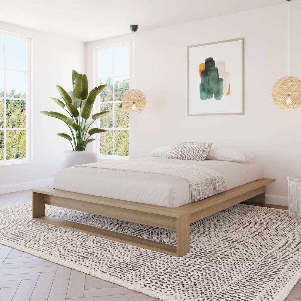 Nexera Lido Queen Platform Wood Bed Frame with Slats Brown Oak