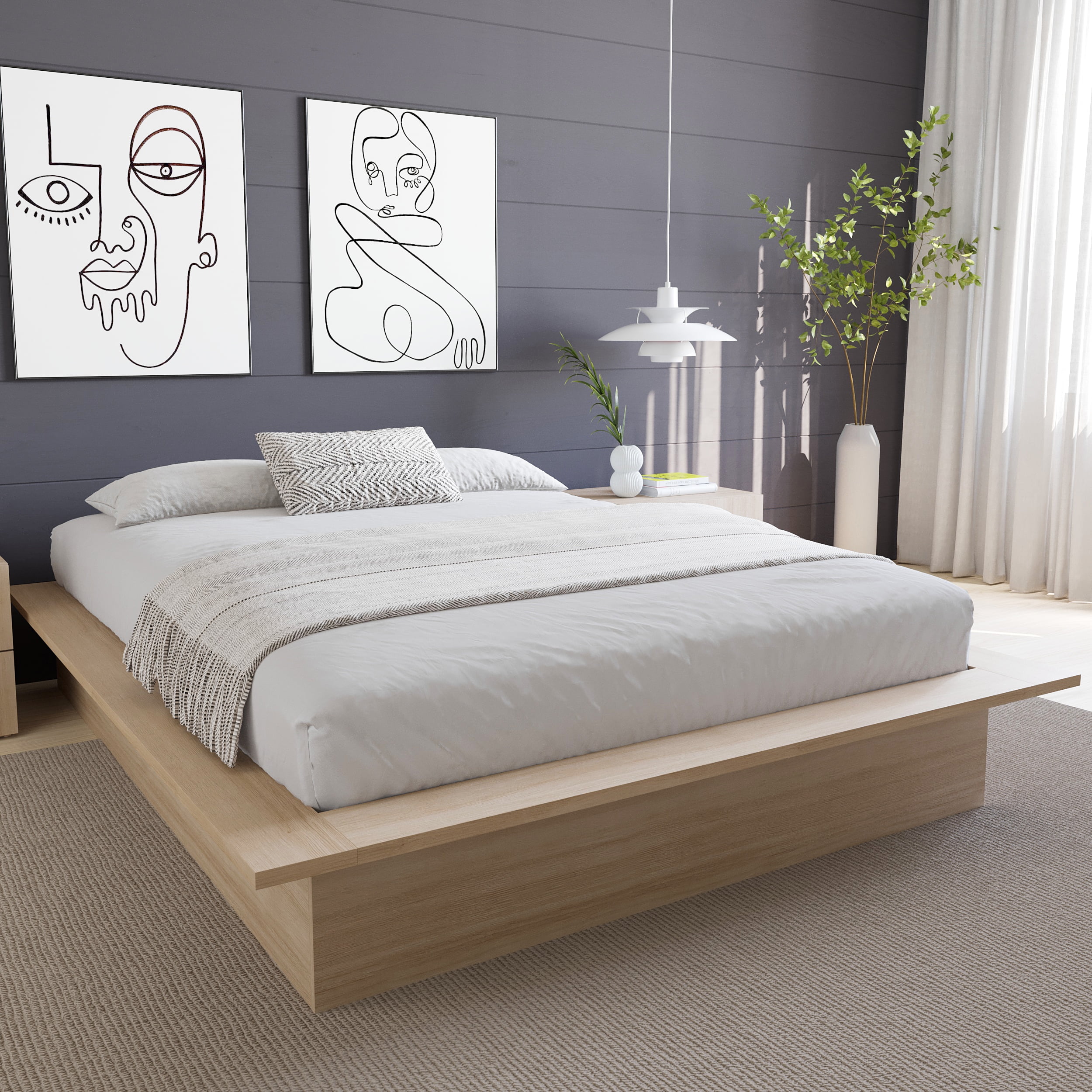 Free Shipping! Nexera Malibu Queen Platform Bed Natural Blonde Oak